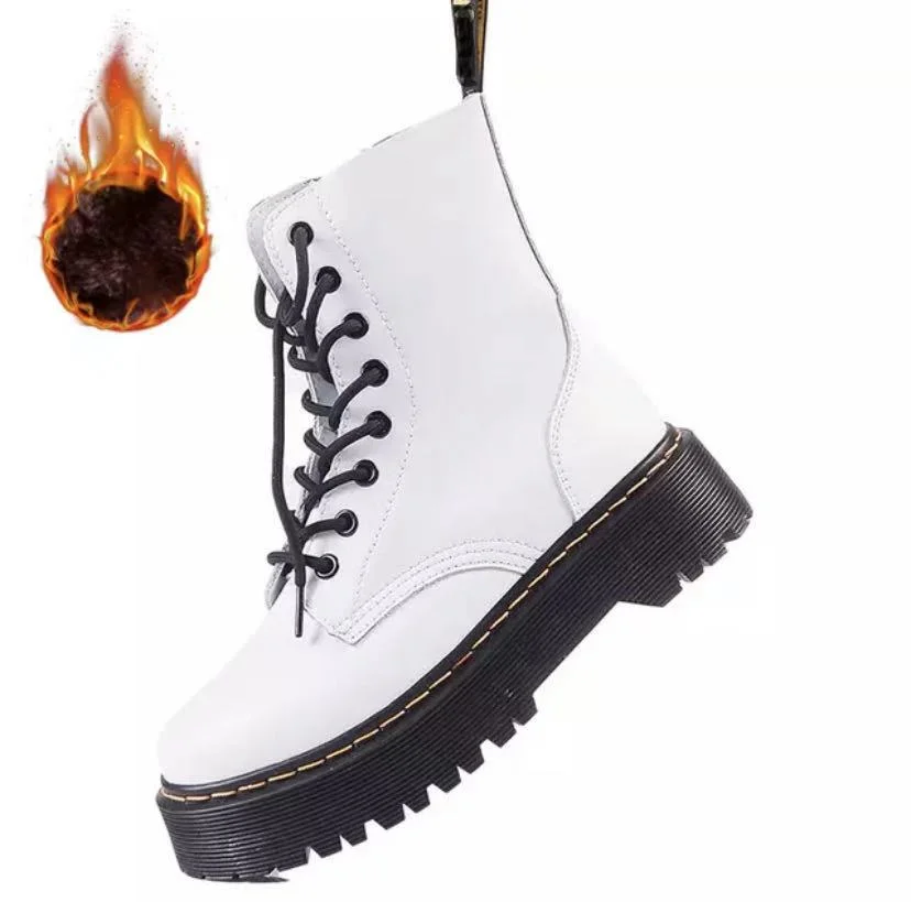 Platform Martens Boots Women Shoes 2021 New Black Leather Ankle Boots Women Punk Shoes Thick Bottom Motorcycle Boot De Mujer