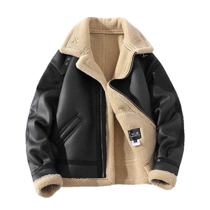 new Mens Clothing Natural Sheep Genuine Leather Long Sleeve Zipper Casual Slim Fit Fur Coat Office Business Jacket