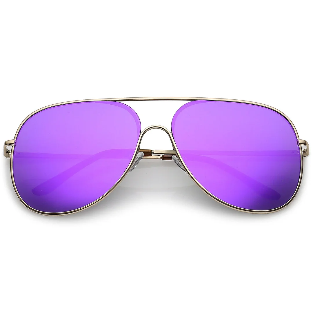 Oversize Metal Aviator glasses Semi Rimless Teardrop Mirrored Flat Lens 62mm