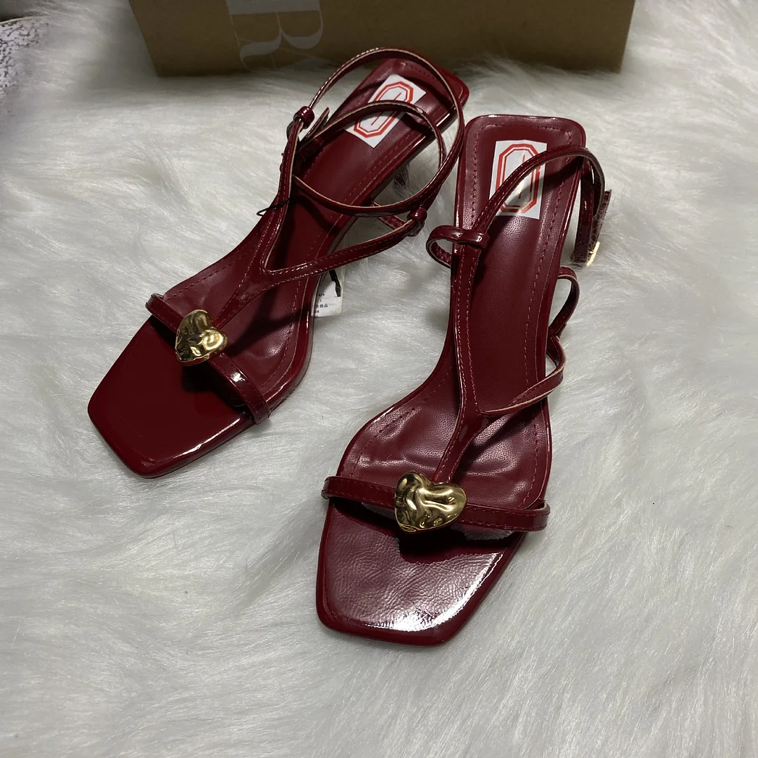 Breakj Breakj Home 2025 Fine Striped Wine Red Metal Buckle With Sandals With Sandals Fine Heeled Women's Sandals
