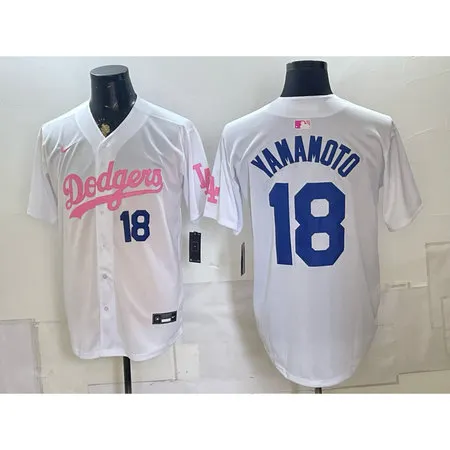Men's Los Angeles Dodgers #18 Yoshinobu Yamamoto White Cool Base Stitched Baseball Jersey WFB6