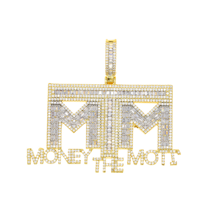 Iced Out MTM Money The Motive Pendant Two Tone Zircon Necklace-VESSFUL