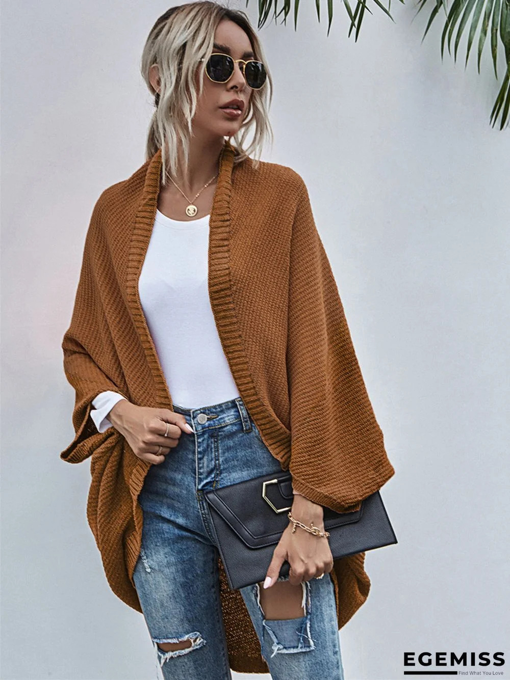 Contrast Shawl Knitted Cardigan Sweater | EGEMISS