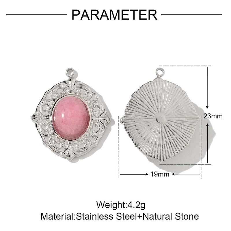 3 PCS/Package 18*19mm 201 Stainless Steel Natural Stone 18K Gold Plated Square Rhombus Polished Jewelry Accessories Pendant