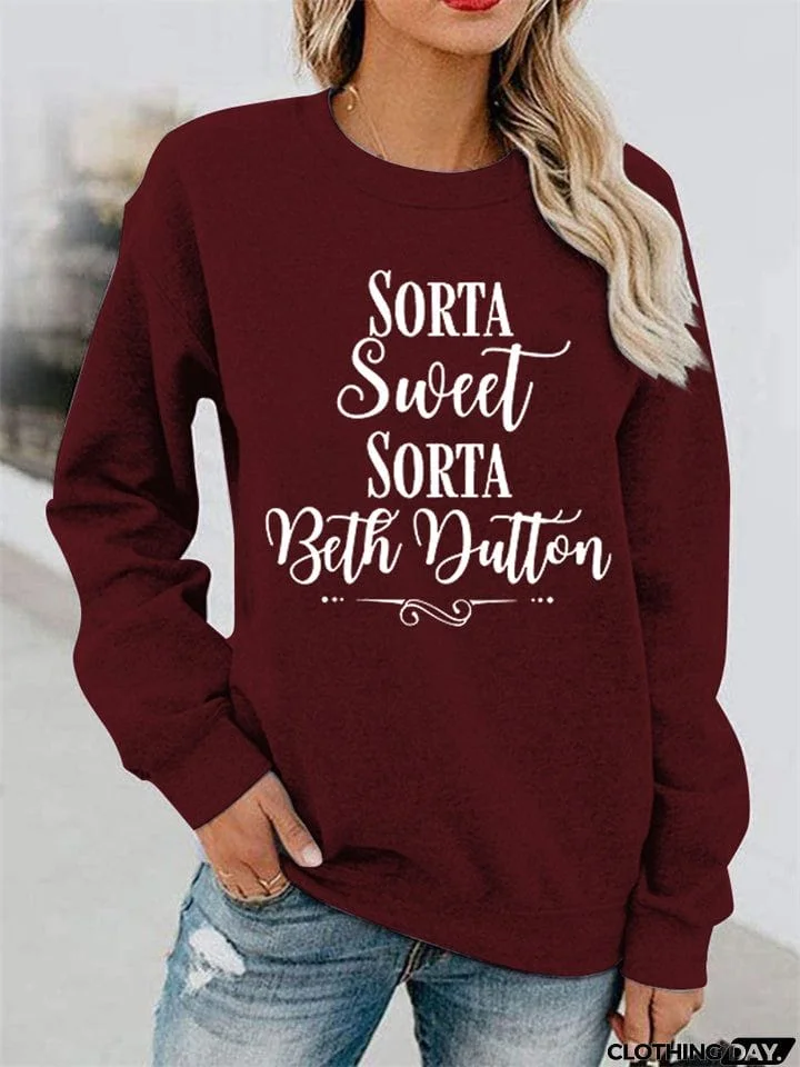 Casual Words Printed Round Neck Sweatshirts
