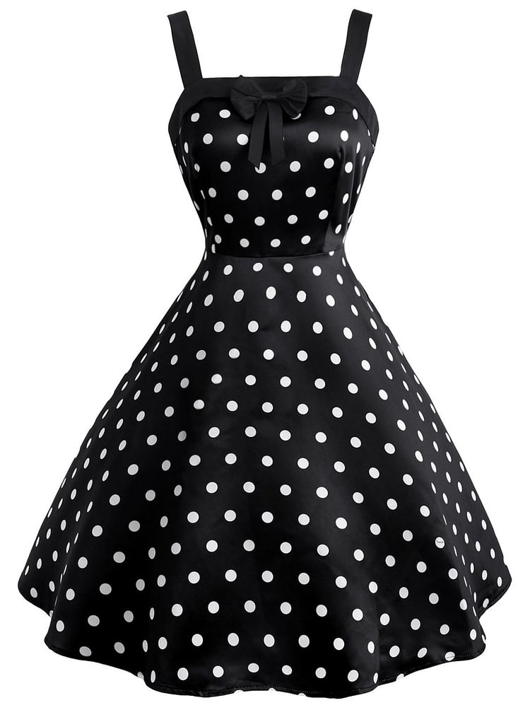 Mayoulove 1950s Vintage Polka Dot Bow Decor Dress-Mayoulove