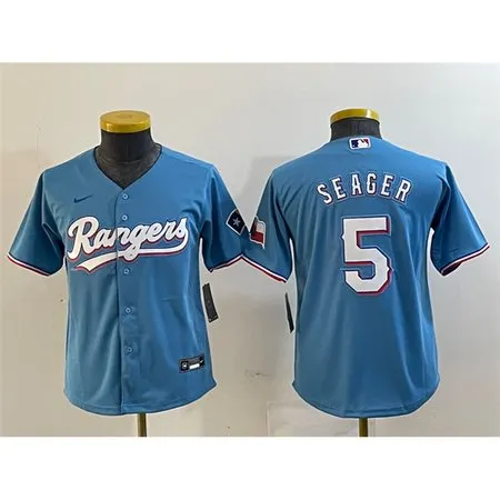 Youth Texas Rangers #5 Corey Seager Blue With Patch Stitched Baseball Jersey
