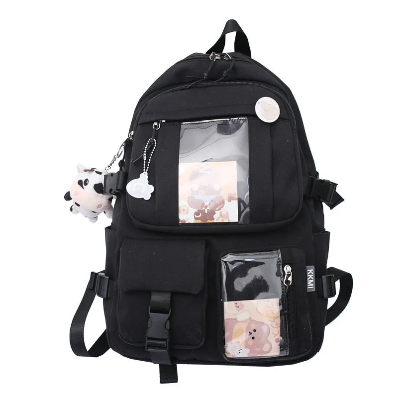 JULYCCINO New Solid Color Cute Backpack Women Multifunctional Daily School Bag For Teen Girls Student Bag Kawaii Badge Backpack 712-1
