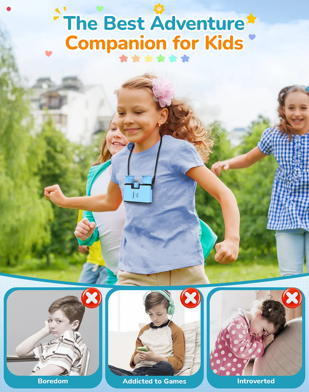 BEBANG 8x21 Binoculars for Kids, Binoculars Set for Boys Girls Bird Watching Educational Learning Hunting Hiking Birthday