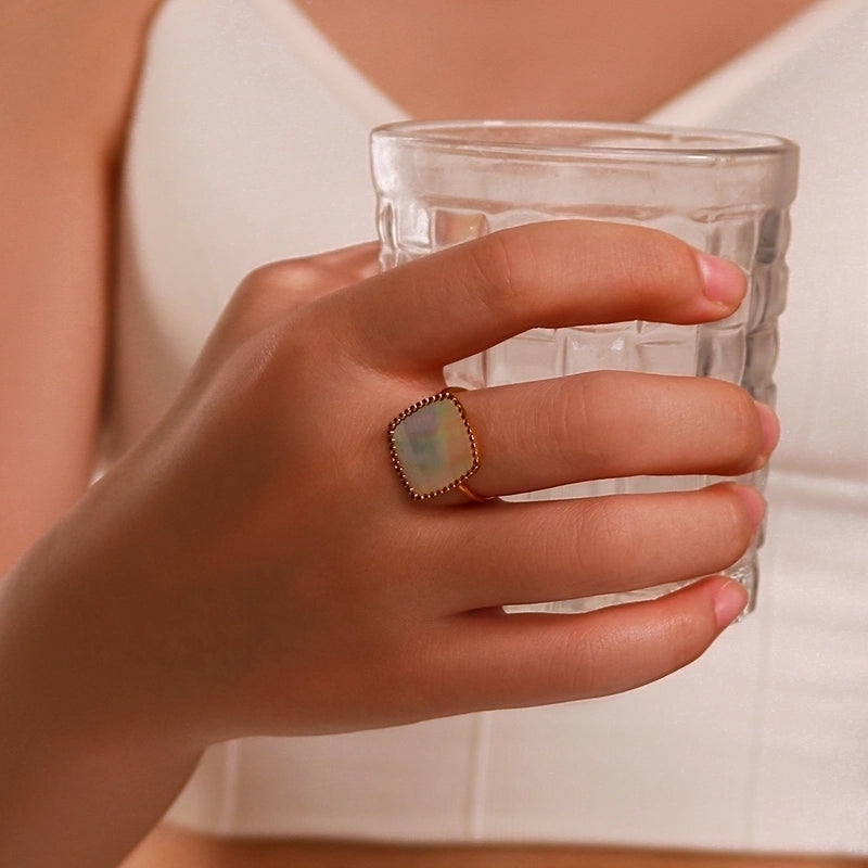 Minimalist Commute Geometric 304 Stainless Steel Shell 18K Gold Plated Inlay Open Rings