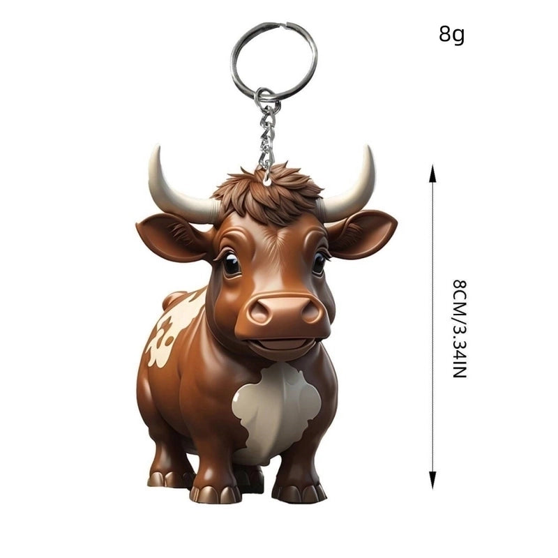 2 Pieces Cute Cattle Wood Unisex Keychain