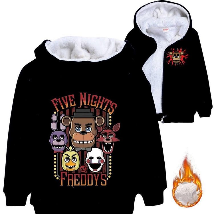 Mayoulove Five Nights At Freddy Print Boys Girls Fleece Lined Zip Cotton Hoodie-Mayoulove