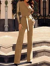 Solid Color Split-Joint  Long Sleeve Jumpsuits