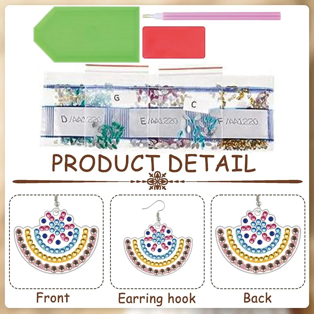 12 Pairs Pattern DIY Diamond Art Earrings Double Sided Diamond Painting Earrings