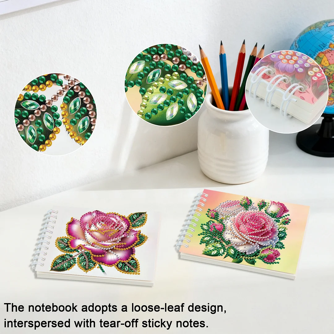 2 Pack Rose DIY Diamond Art Spiral Notebook Kit 80Pages No Lines Gifts for Adult