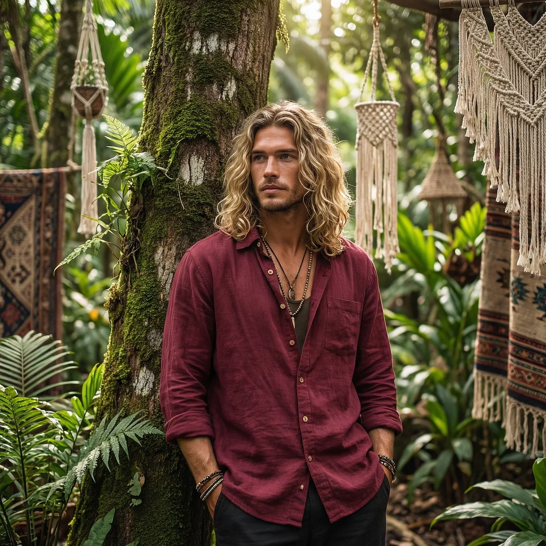 Men's Forest Series Bohemian Linen Top-inspireuse