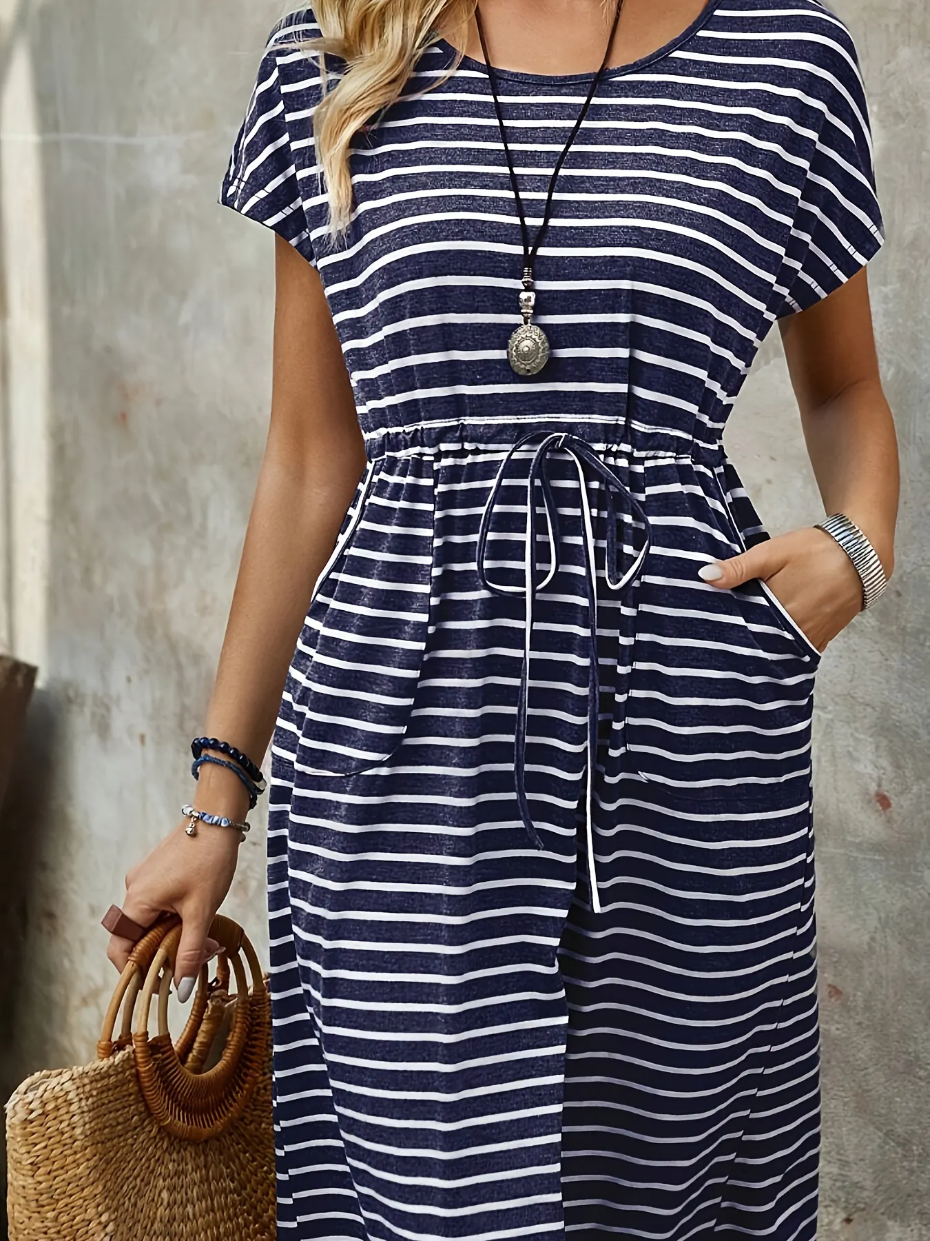 Directional Women's Fashion Striped Waist-Cinched Dress | IFYHOME