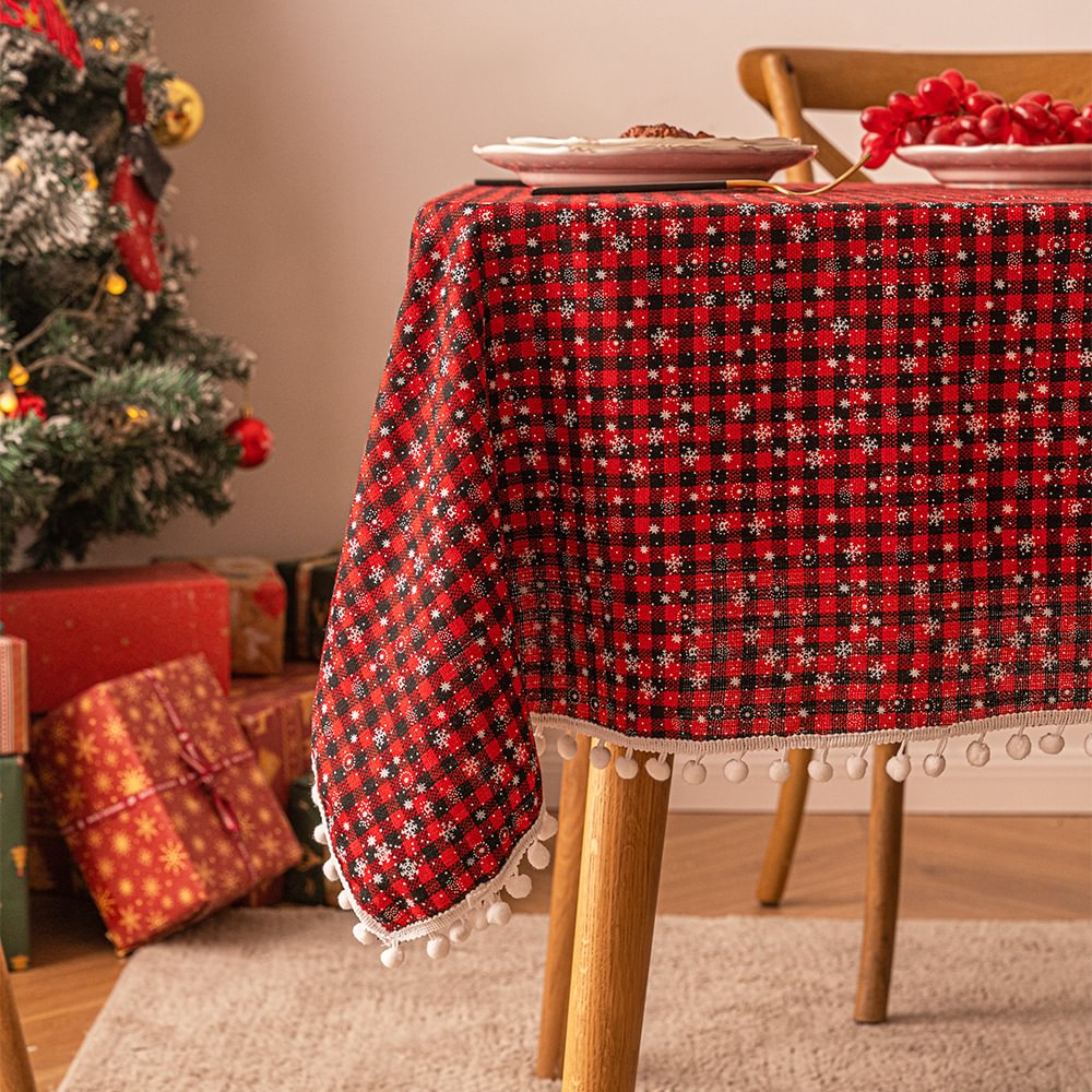 Christmas snowflake plaid tablecloth decoration atmosphere