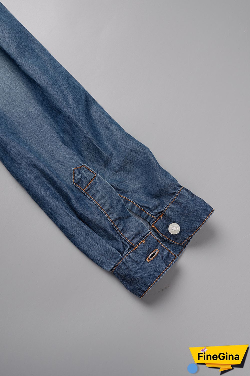 Blue Casual Solid Slit Turndown Collar Tops