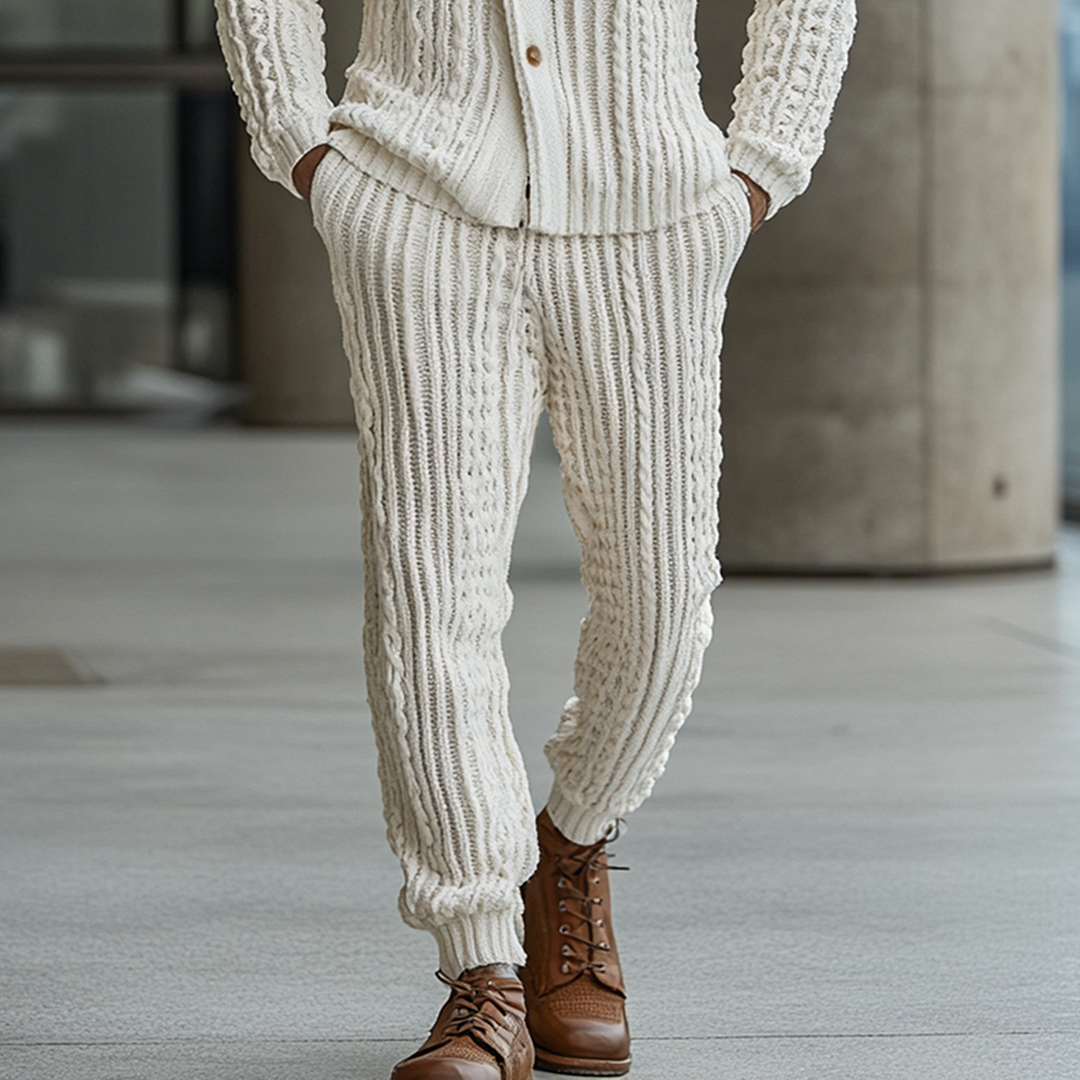 Men's Knitted Hooded Button Set-inspireuse