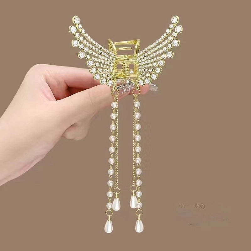 Metal Butterfly Hairpin Women’s High-grade Temperament Half-tie Hair Tassel Pendant Hair Accessories New Back Head Clip