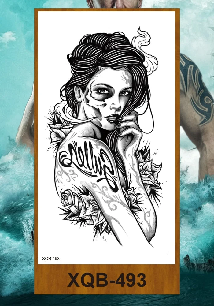 Temporary Tattoos Stickers Beauty & Snake Bear Owl Fox Mermaid Egypt Queen Sexy Men Women Girl Flower Arm Body Chest Fake Tatoo
