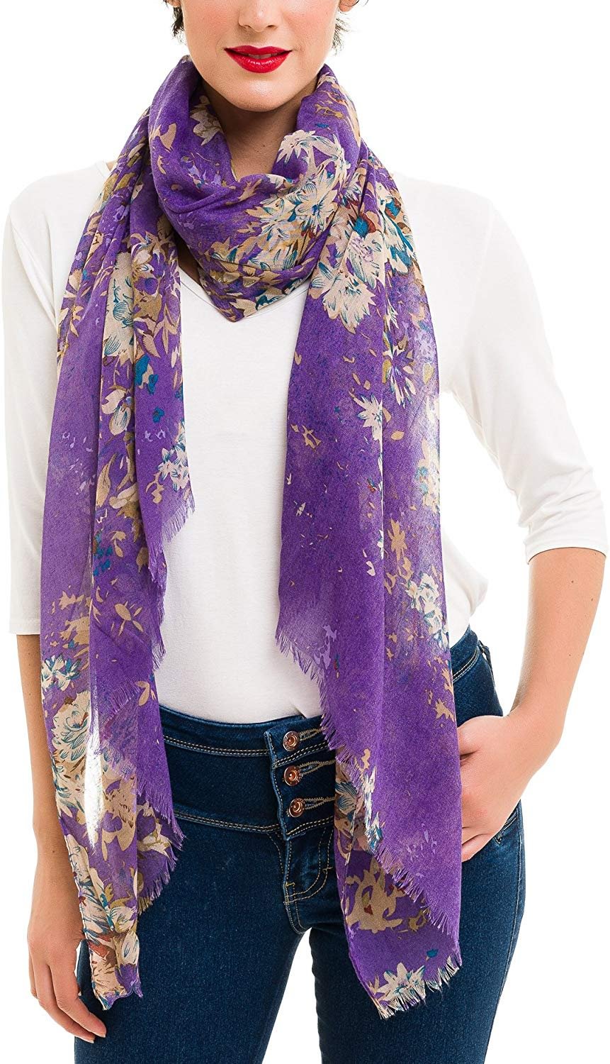 Fall Shawl Wrap Scarf for Women Lightweight Floral Flower Scarves