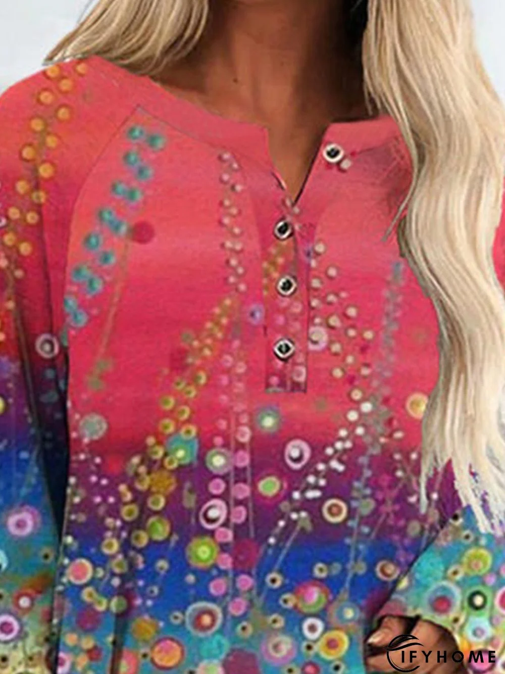 Multicolor Floral Printed Long Sleeve Casual Tunic T-Shirt | IFYHOME