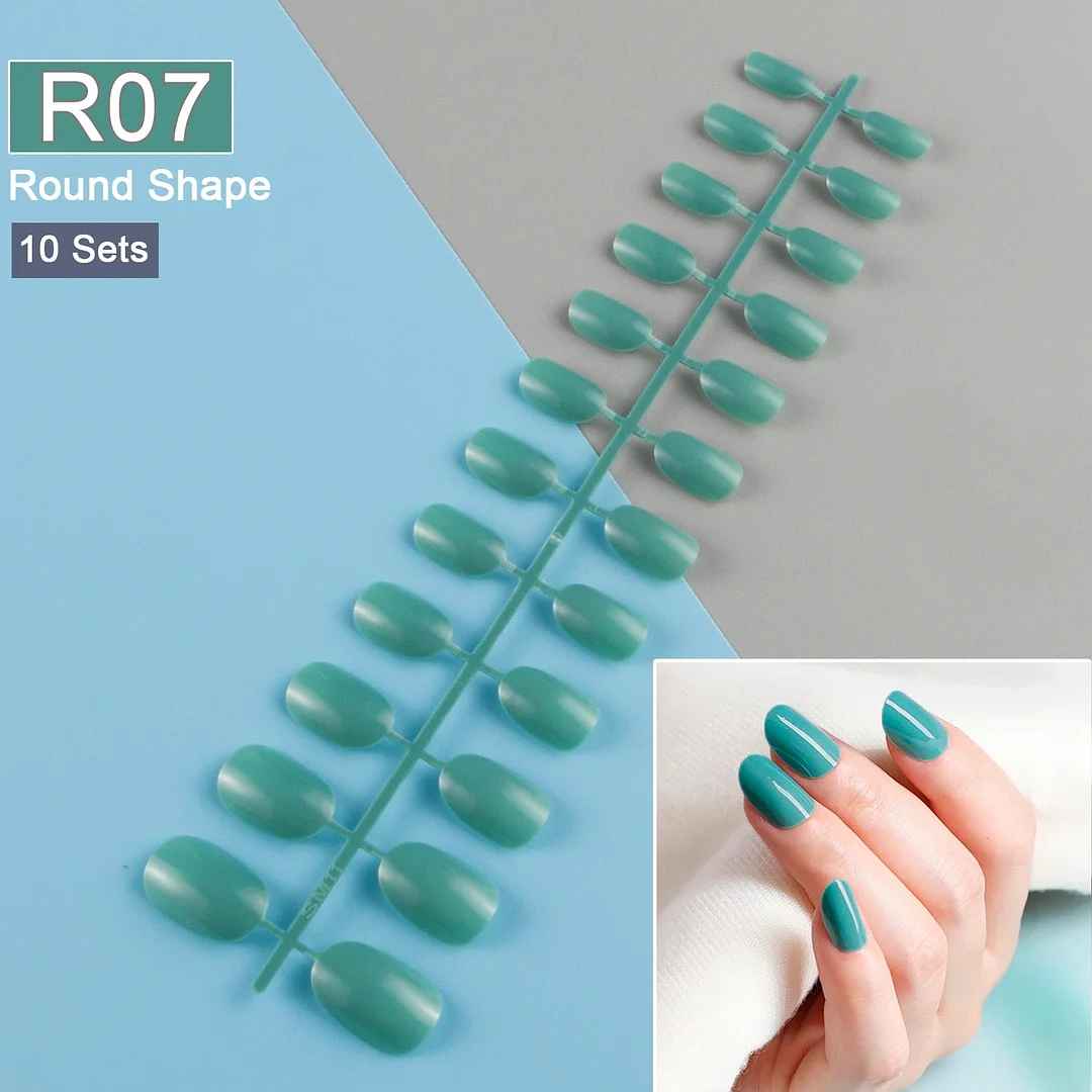 10 Sets/Pack Mixed Solid Colors Coffin Round Square Almond Shape False Nails Full Cover Nail Tips Short Fake Nails Tip Manicure-Nail Inspo
