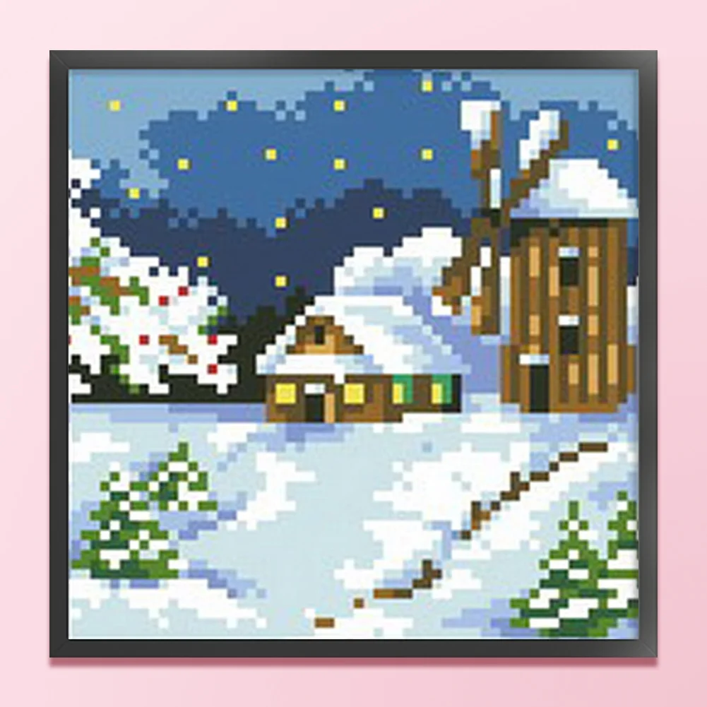 9CT Full Stamped Cross Stitch Bead Embroidery - Landscape Winter(Canvas|17*17CM)