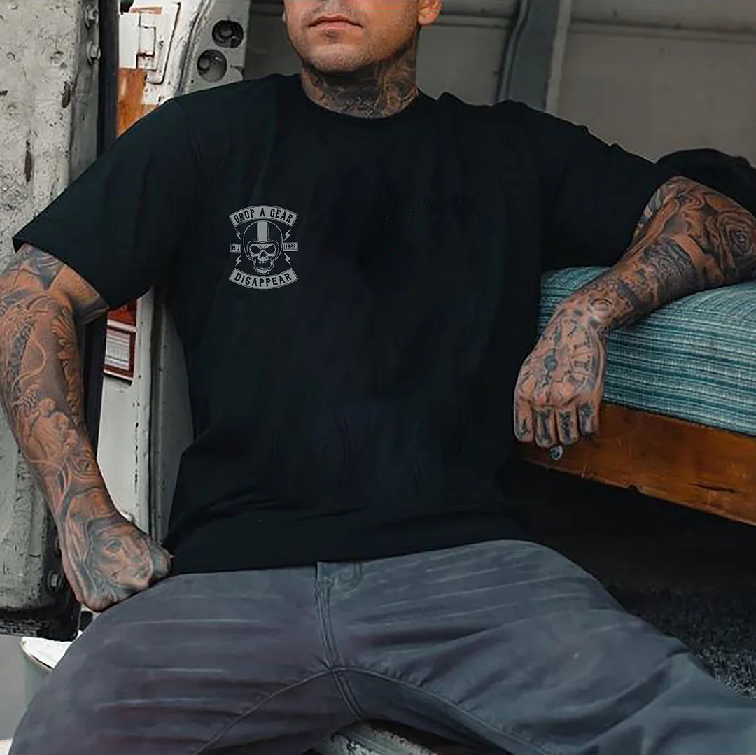 DROP A GEAR - DISAPPEAR Black Print T-shirt