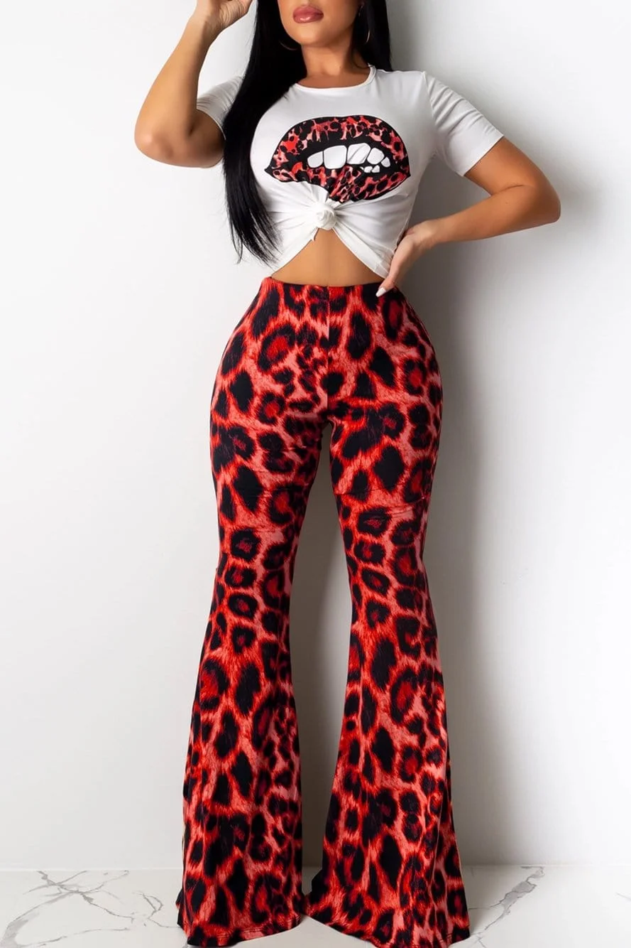Fashion Sexy Leopard Print Lip Two-Pieces