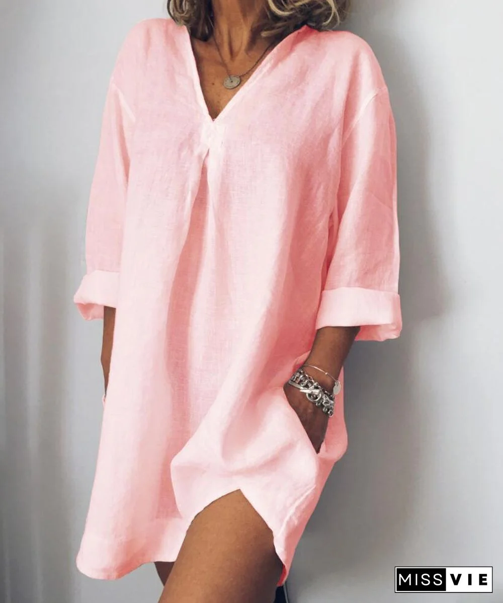 Long Sleeve V Neck Casualdress