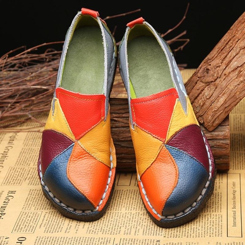 New Designer Women Leather Loafers Mixed Colors Ladies Ballet Flats Shoes Female Spring Moccasins Casual Ballerina Shoes 1102