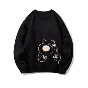 Cute Couple Hoodies Pullover Kawaii Autumn Sweatshirt Tops Loose Spring Harajuku Outerwear Black High Street Bear Hoodie Girls