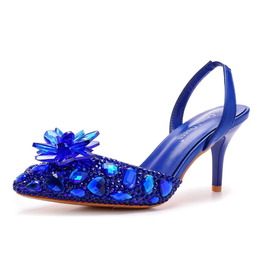 Breakj Breakj Cm Silver Light-Mouthed Pointed Sandals Water Drill Glass Fine Heel Sandals Large Wedding Shoes Bride Wedding Women's Shoes