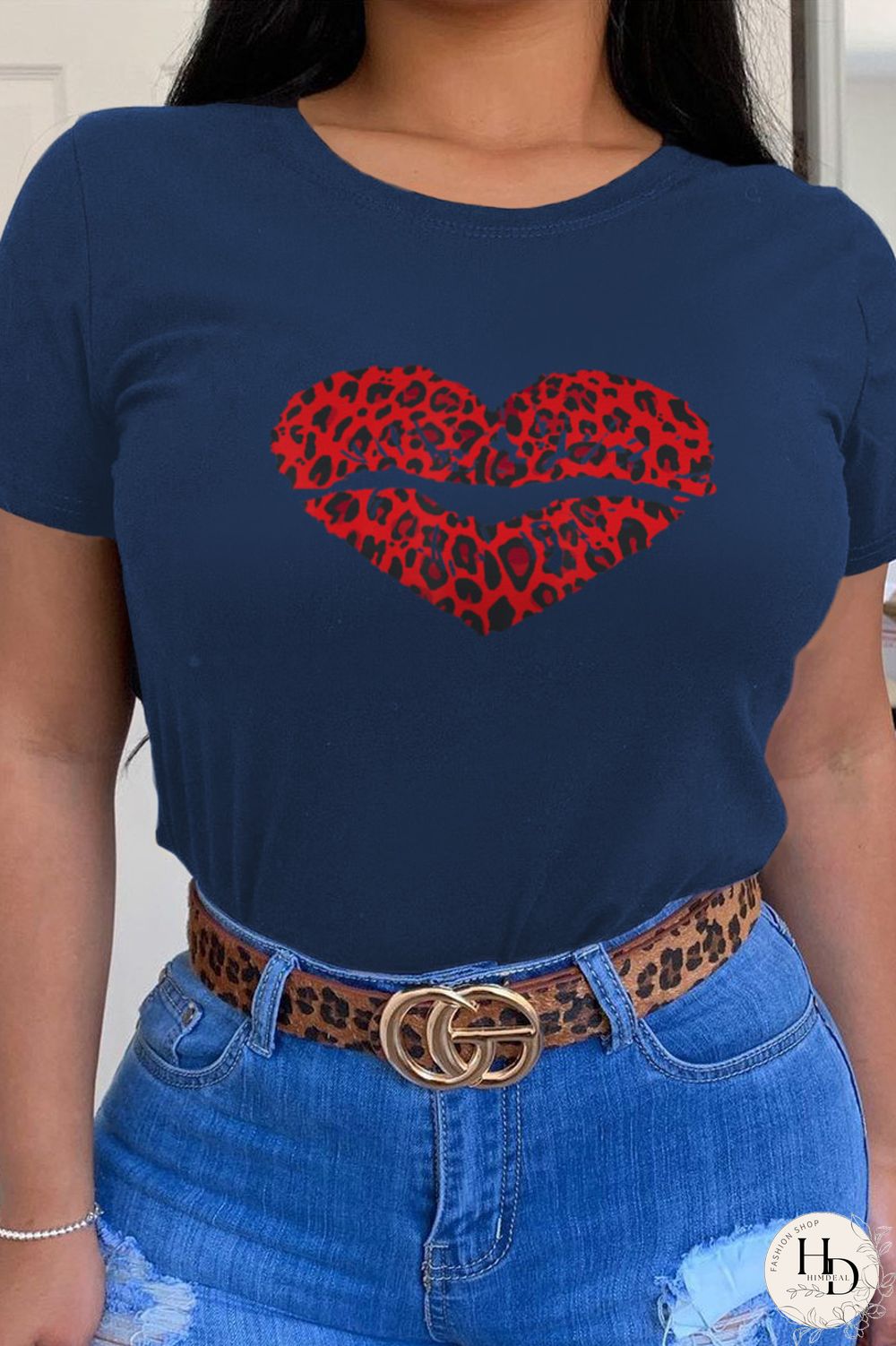 Black Casual Street Leopard Patchwork O Neck T-Shirts