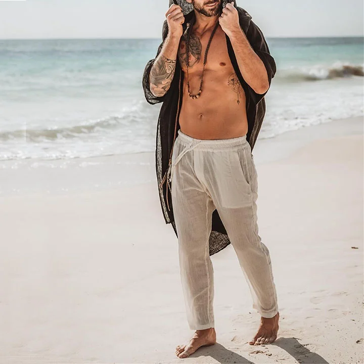 Men's Linen Plain Holiday Trousers-inspireuse