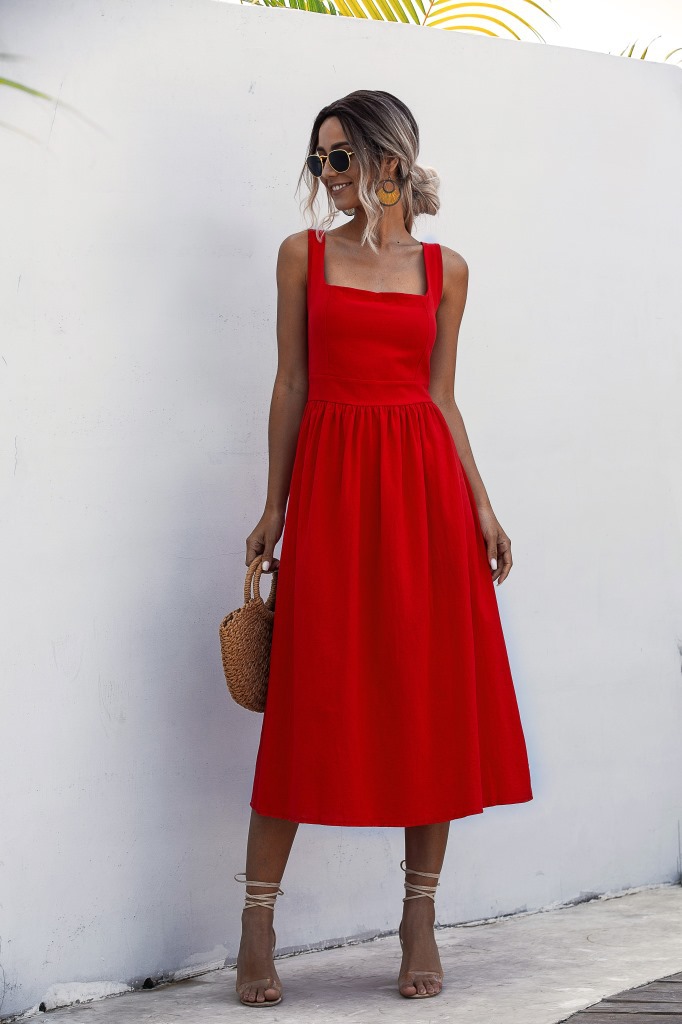 thdmladies Falling For You Again Red Midi Dress thedmladies