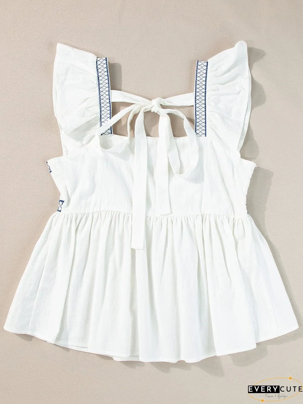 White Summer Peplum Top with Embroidery