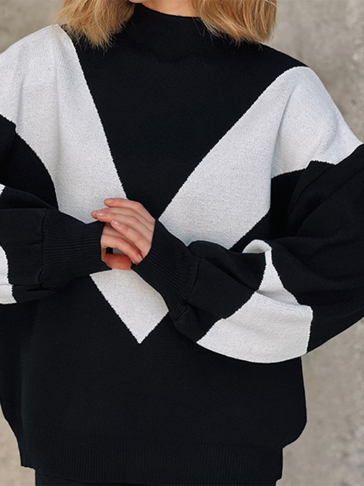 Budgetg Contrast Knitted 2 Piece Women O Neck Pullover Sweaters And Pencile Pants Suits 2022 Winter Thick Warm Knitwear Outfits
