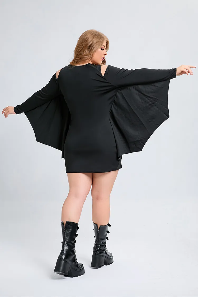 blue mermaid prom dresses Plus Size Sexy Womans Halloween Costume Goth Stretchy Knit Skeleton Bone  Fairy Handkerchief Mini Dress