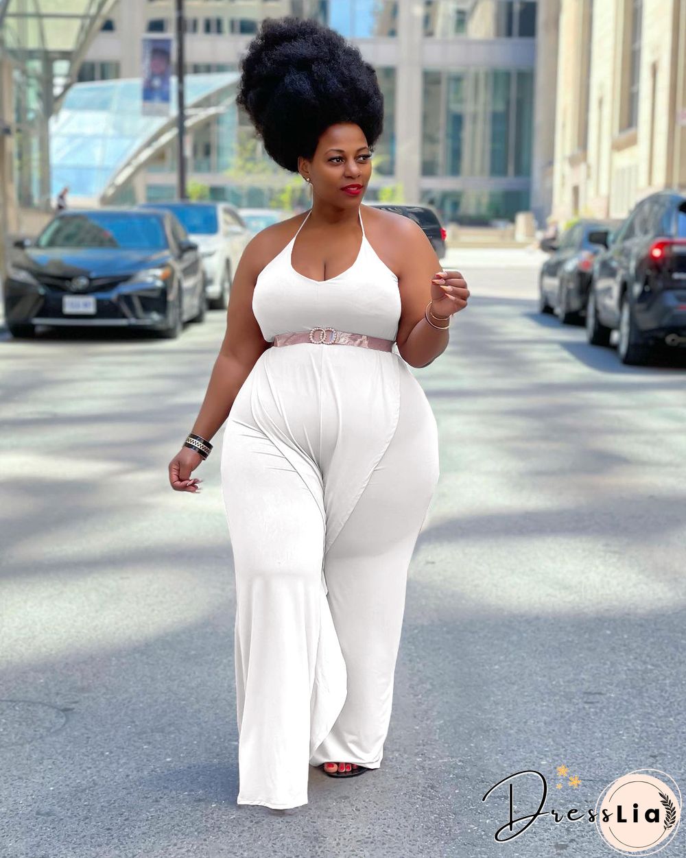 Casual Solid Color Sleeveless Ruffle Halter Lace Up Party Club Summer Plus Size Loose Wide Leg Jumpsuits