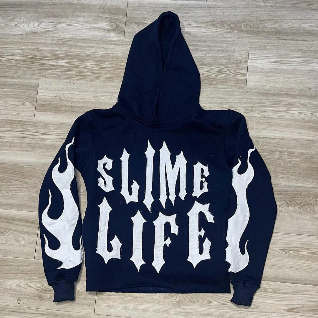 Slime Life Flame Print Long Sleeve Hoodies