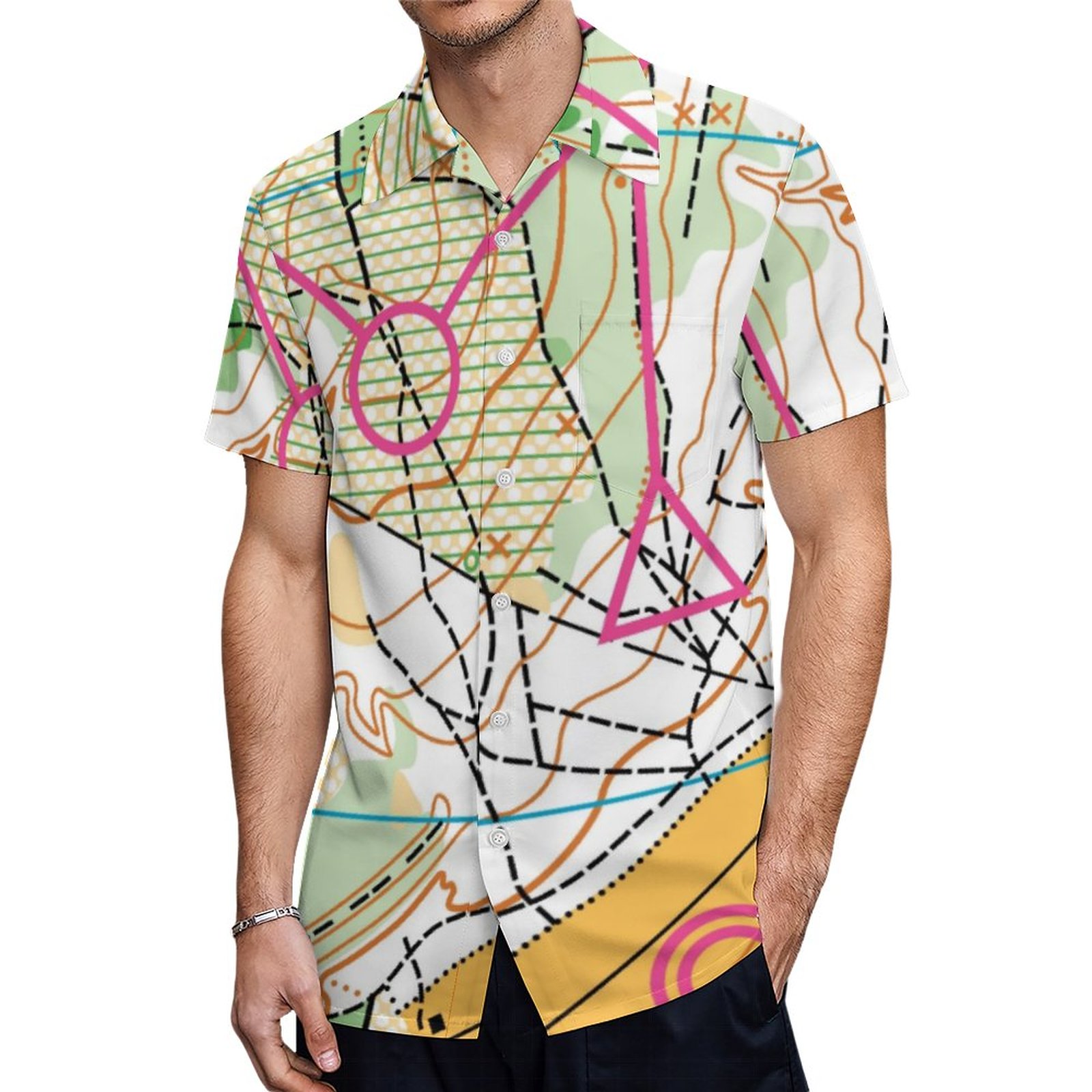 Leggings Orienteering Map Hawaiian Shirt Mens Button Down Plus Size Tropical Hawaii Beach Shirts