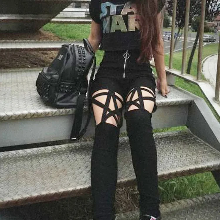 Black Star Lace-Up Cutout Pants