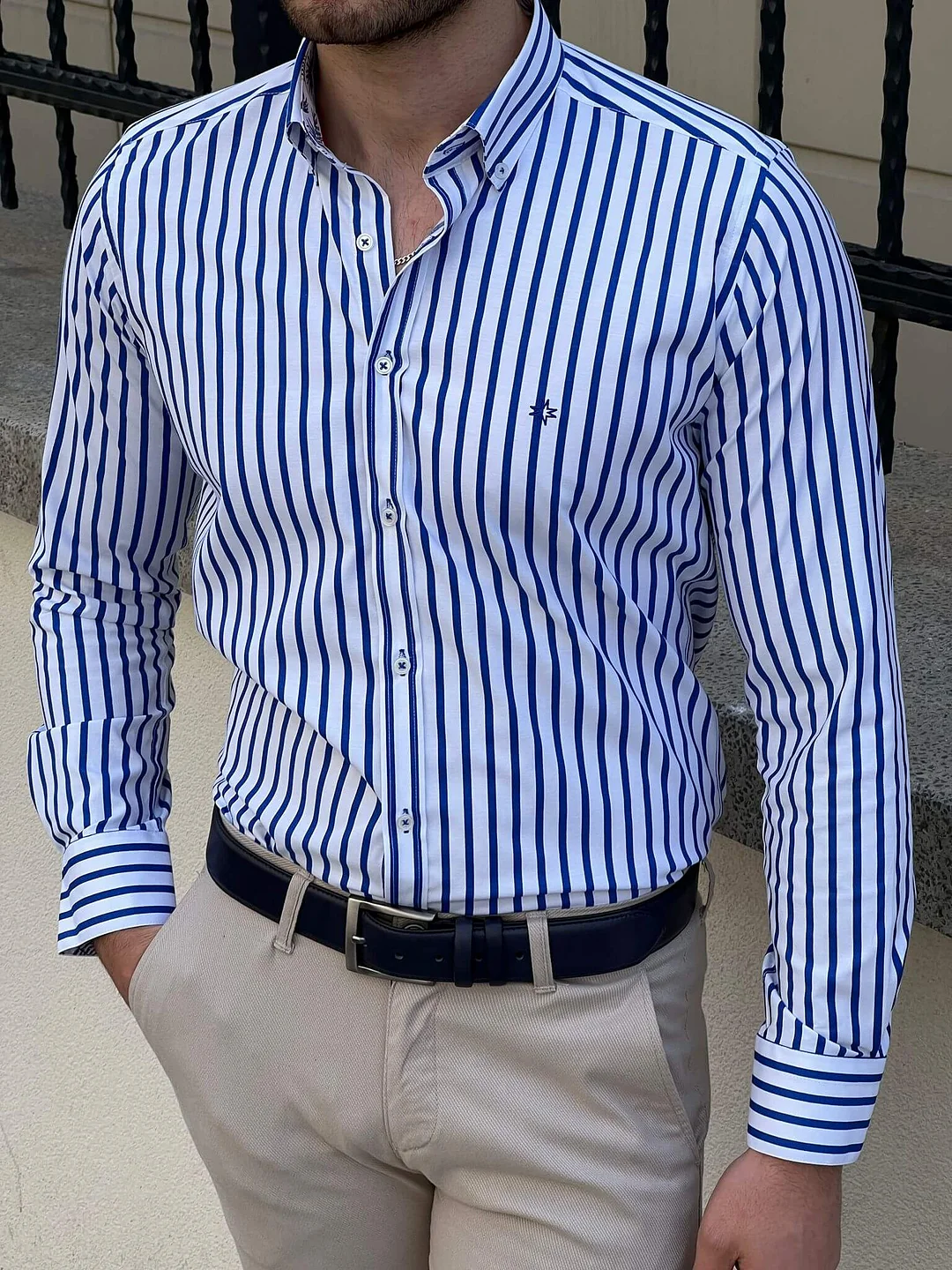 Striped White & Tile Cotton Shirt