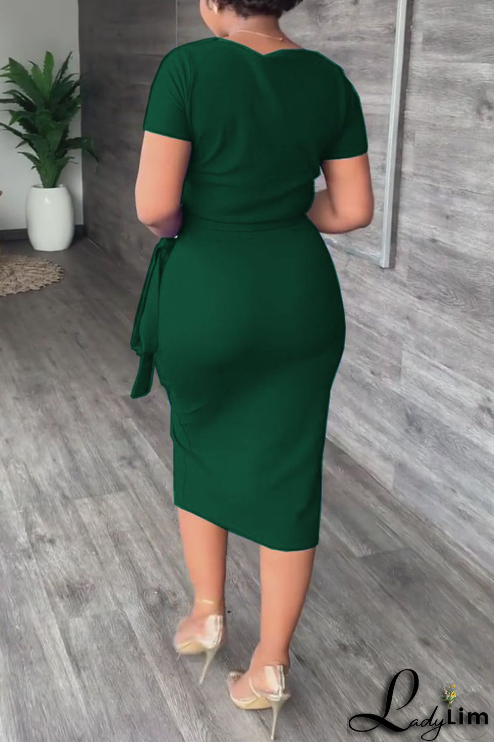 Black Celebrities Solid Bandage Patchwork Slit O Neck Short Sleeve Two Pieces