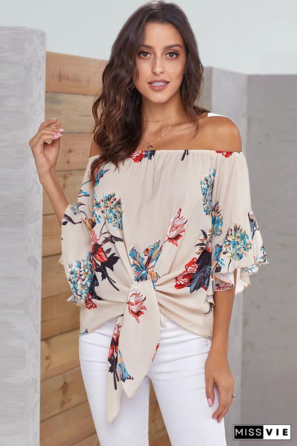 One Collar Printed Chiffon Top