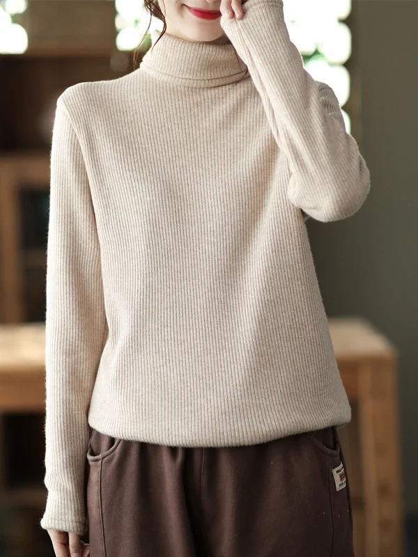 Minimalist Long Sleeves Pure Color High-Neck Sweater